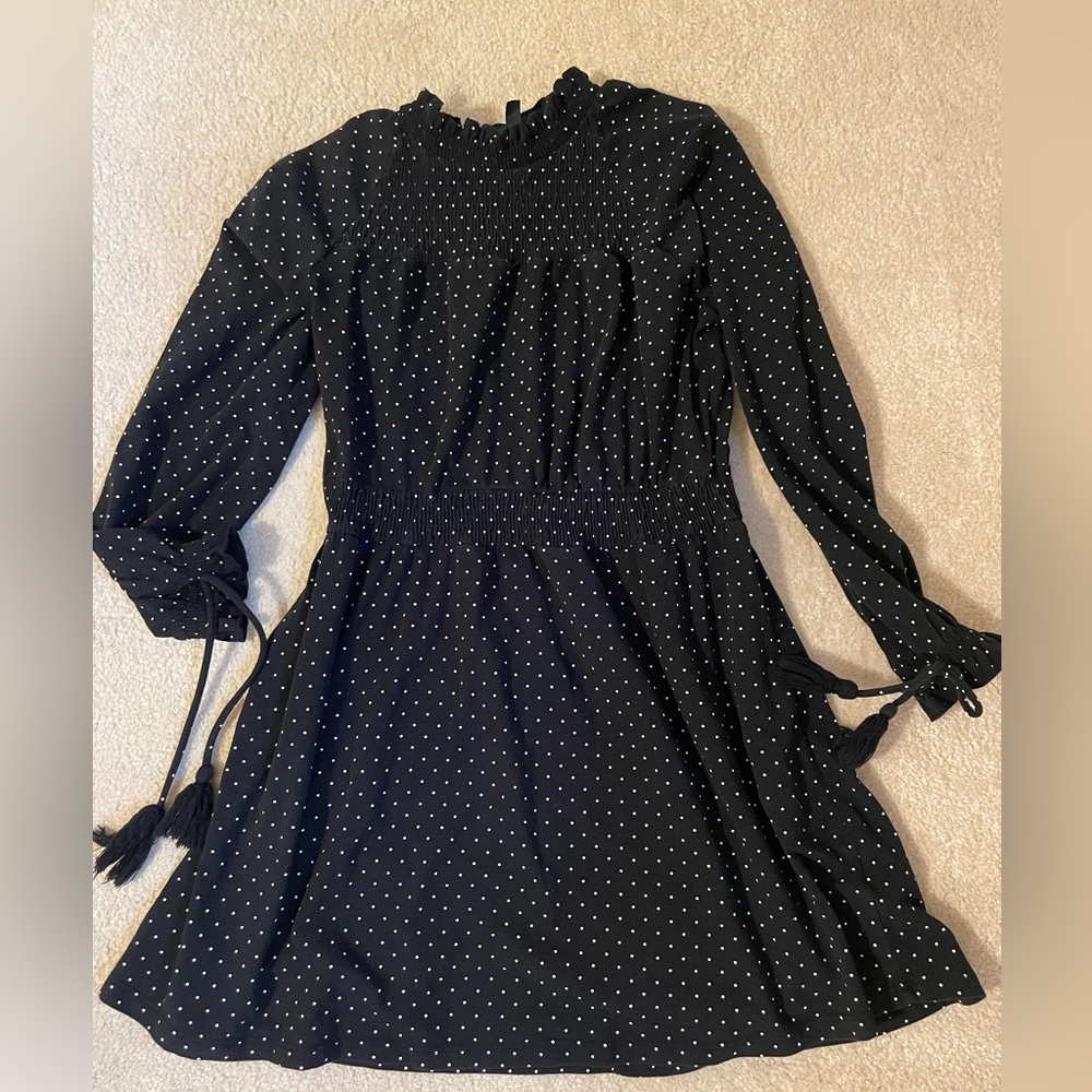 Black Topshop mini dress with tiny white polka dots